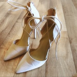 Light Pink Faux Suede Wraparound Pumps